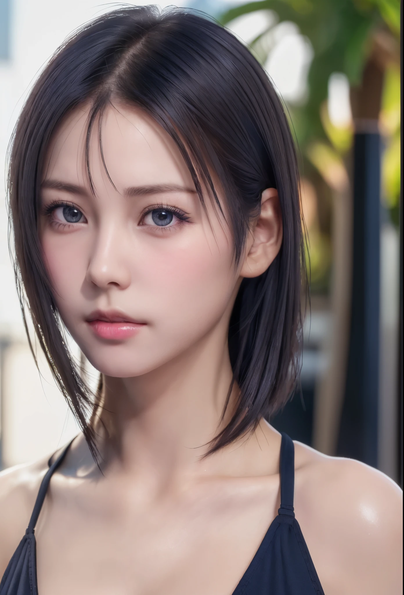 ((Best Quality, 8k, Masterpiece: 1.3)), Sharp Focus: 1.2, Perfect Body Shape Pretty Woman: 1.4, White Rain, Slender Abs: 1.2, (((Dark Brown Hair, Huge Breasts: 1.4)), Minuscule Bikini, Wet, White Liquid, White Liquid, Micro Bikini, Urban Area: 1.2, Highly Detailed Face and Skin Texture, Detailed Eyes, Double Eyelids, Shame, Shame
