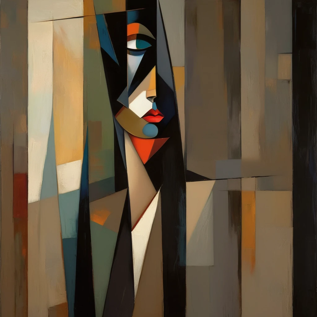 best quality,ultra-detailed,realistic,(cubism:1.2),portrait,colorful,abstract,geometric shapes,cubist style,sharp edges,vibrant colors,playful composition,bold brushstrokes,perspective distortion,intricate patterns,facial features,facial structure,expressive eyes,angular nose,elongated lips,distorted proportions,unique representation,striking abstraction,cubist interpretation,modern art,contrast of shapes and colors,intersecting planes,fragmented forms,collage elements,captivating composition,creative interpretation,dynamic composition,provocative style,fragmented reality,artistic exploration,depth and dimension,abstracted background,mosaic-like effect,expressive brushwork,unified color palette,exploration of multiple viewpoints,innovative artistic style,complexity and simplicity,interplay of shapes and angles,experimental rendering