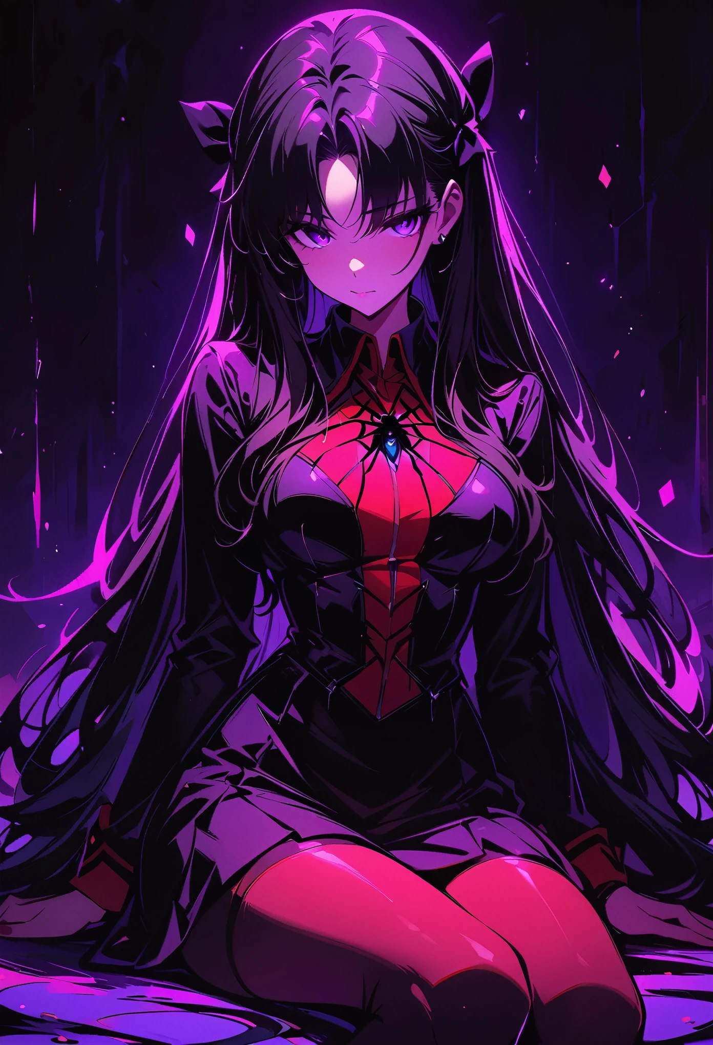 Rin Tohsaka，(masterpiece, best quality:1.2), Black Light Art，1 girl, solitary，，Chest，Tights，Tights
