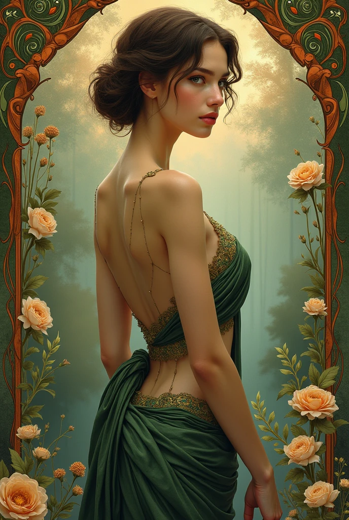 There is a woman's back in ancient China, back of the head, (only), (bare back tattoo), beautiful closed eyes, detailed face, like a dream, red and gold flowers, Ukiyo style, artwork Guwitz style. , Guviz, Alphonse Mucha and Rose Drews, a beautiful artistic illustration, author: Li Song, author: heroes, author: Zou Zhe, by Zeng Jing, by Ye Xin, author: Shitao, author: Zhou Fang, art nouveau Korean anime