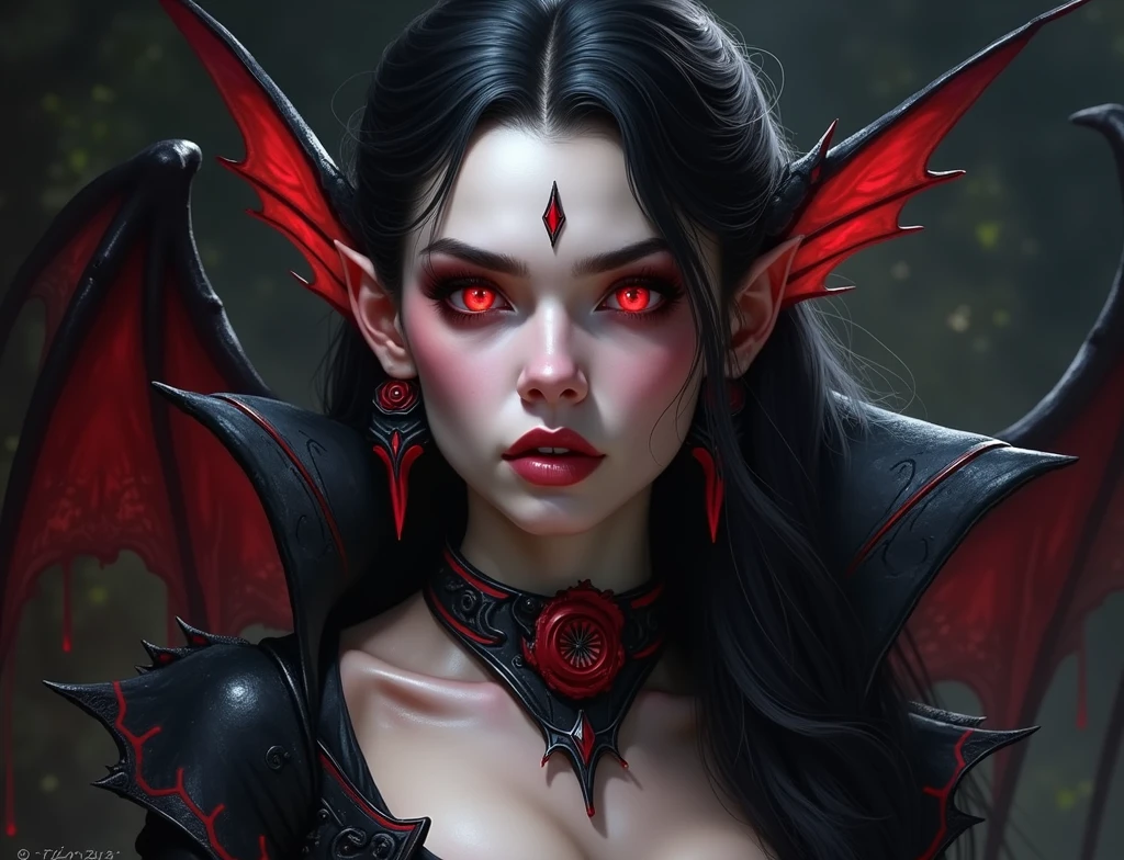Close-up cameltoe focus, full body portrait, ultimecia, horns, red dress, plunging neckline, feather trim, black wings, facial marks, claws, ((photoshoot)), buxom, mature, milf, full body portrait, posing for onlyfans, slutty erotic succubus, armoured pauldrons, scary detailed art in color, sultry, amused expression, busty, curvy hips, sexy, alluring, erotic posing with open legs, spiked panties, cameltoe, highly detailed fantasy art, beautiful fantasy art portrait, intricate detailed digital art, highly detailed digital painting, digital art fantasy art, mark brooks detailed, detailed fantasy digital art, amazing detail digital art, close-up portrait demoness skull, by Todd Lockwood, liquid metal girl