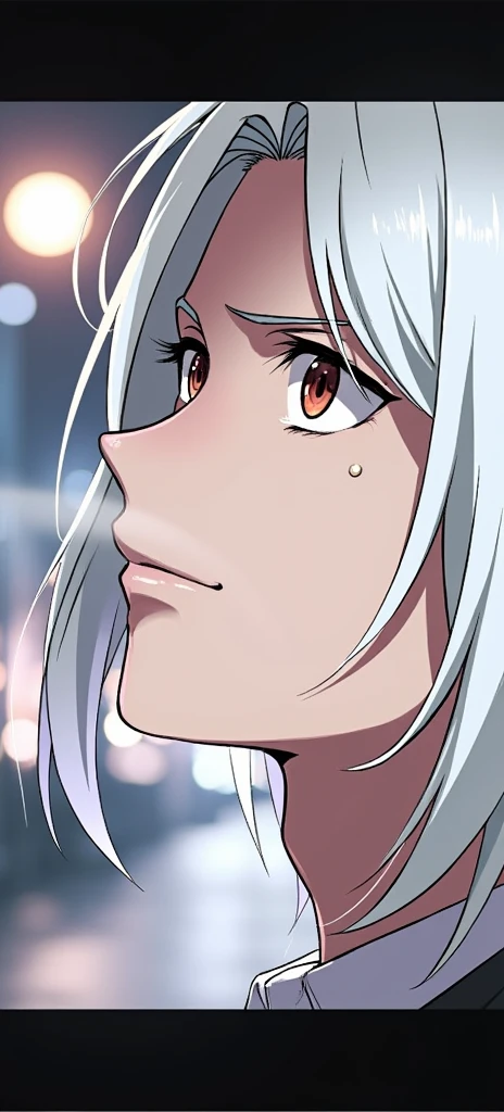 Girl, white hair, ponytail long hair, red eyes, cute girl,braid hair, white background, t-shirt, big breast, detail face, pouting face, hd