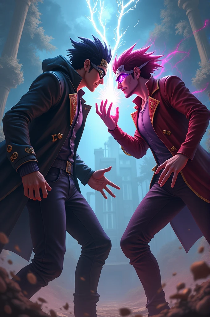 crackhead fighting pink flashy mobster on a castle