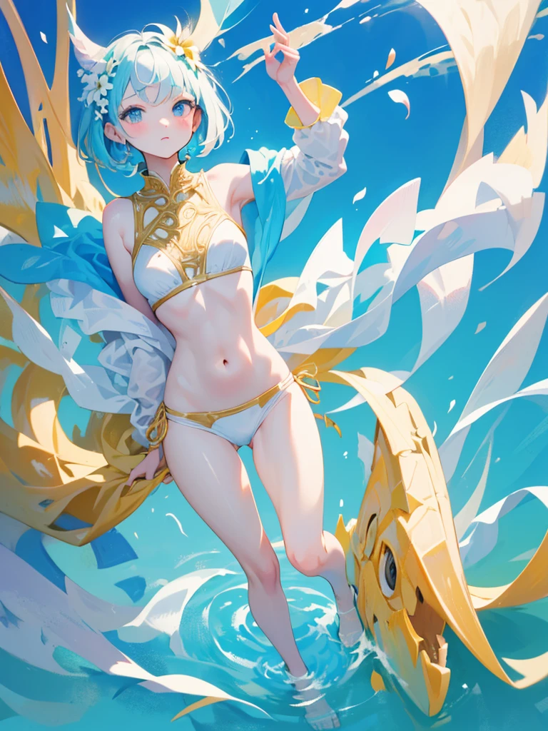 (extremely detailed fine touch:1.3), ///, girl, light gray short hair, (parted bangs:1.3), (white bikini:1.3), swimsuit, small boobs, BREAK, (flower:1.3), Renaissance, (zentangle:1.3), BREAK, (float on water:1.3), (full body:1.3),(perfect anatomy:1.4),(Beauty of form:1.4) Golden ratio,