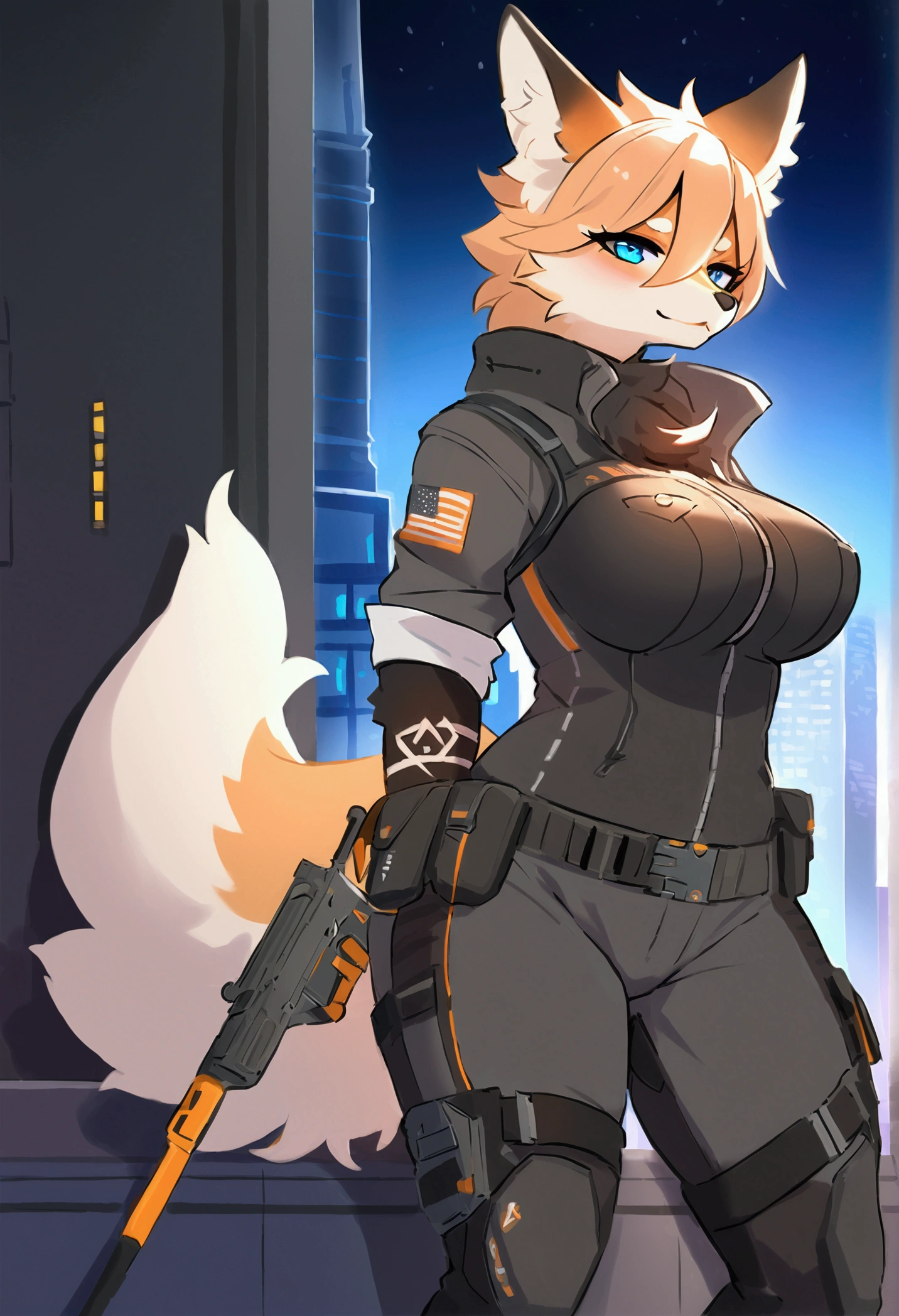 4girls, massive breasts and hips and butt, any outfit, any fur color and pattern [all colors and patterns allowed], any eye color and pupils [heterochromia allowed], any location, night, any pose, doing anything, sci fi weapon, perfect body, doing anything and any pose