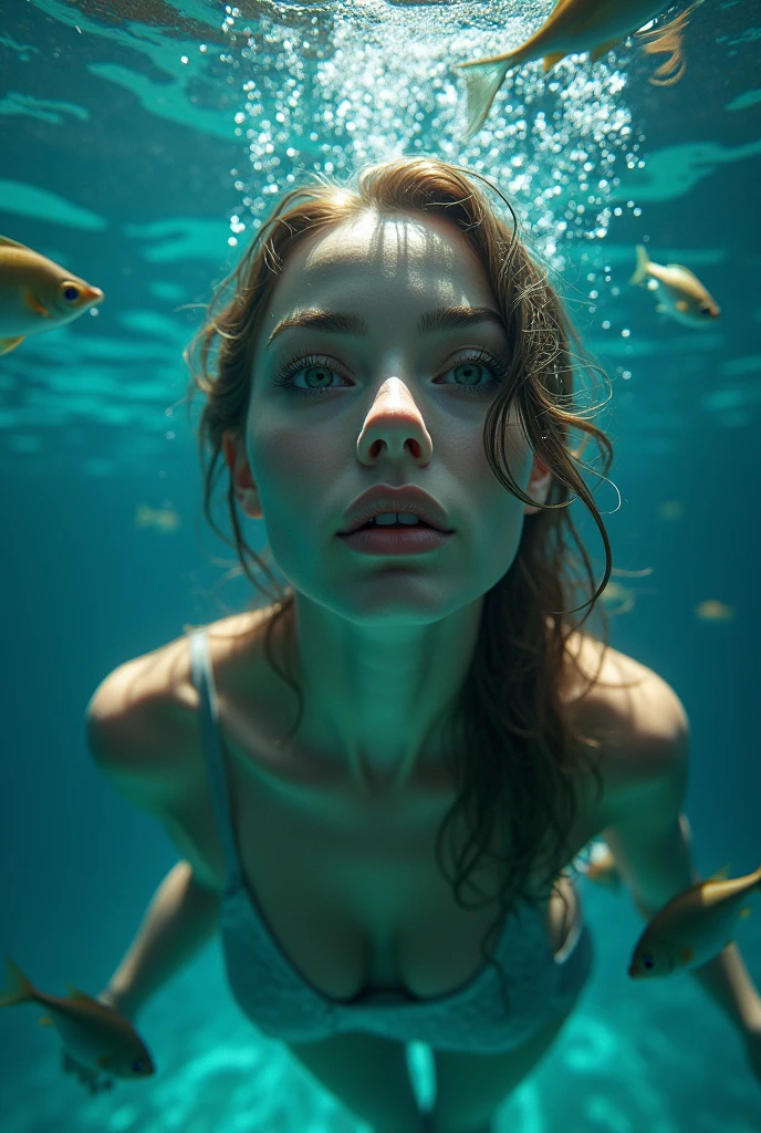 <lora:alenaSchillerov_v10:0.7>, alenaschillerova, (best quality), disturbing expression, huge breasts, (wet hair:1.2), Blowing bubbles out of mouth, POV, trapped in a submarine, underwater, looking through porthole, running out of air, scared, dim lighting, dark, ocean, currents, sunlight, deep blue, vastness, desperation, vulnerability, isolation, danger, struggle for survival, depths of the sea, realistic, surrealism, deep blues, muted grays, fear, urgency, desperation, water pressure, tunnel vision., <lora:add_detail:1>, <lora:LowRA:0.2>