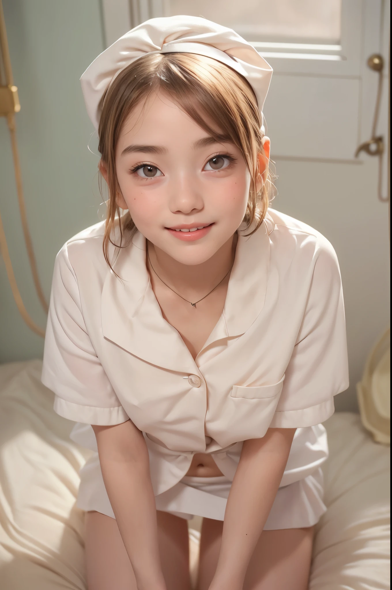 (flat-chested body), (tiny busts:1.5), (flat cleavage), flat stomach, tiny body, small stature, baby face, bunny hairband, Hires, 1girl, 18yo, (adult body), (adult body ratio), (blushed face), (detailed skin), (8k, raw photo, Best Quality, masterpiece:1.2), (very detailed skin:1.2), (detailed skin), (bracelet), (smile),