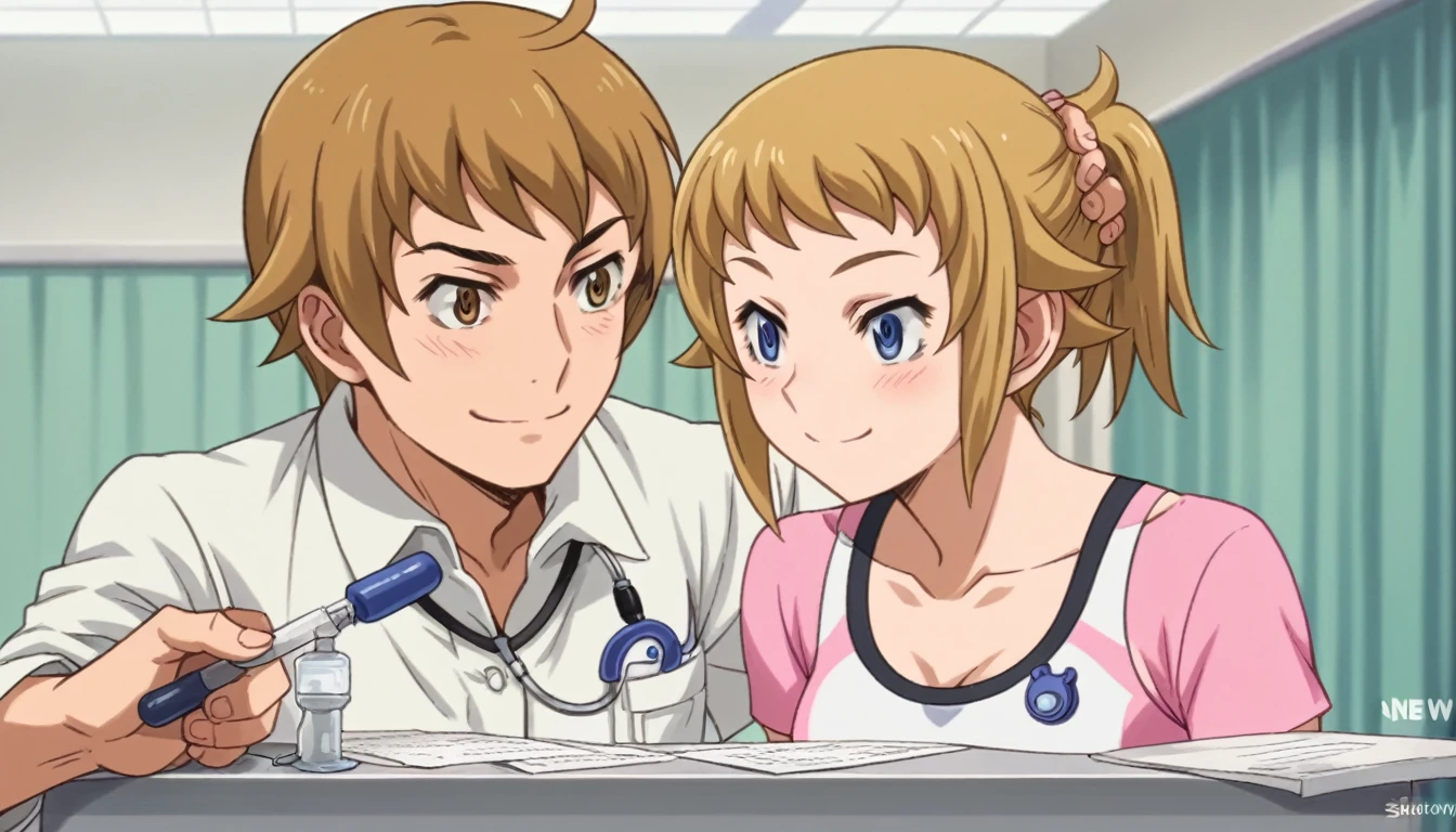 score_9, score_8_Excellent, score_7_Excellent, score_6_Excellent,(1boy, 1girl),1 boy is doctor,Beautiful woman,Detailed face, White skin, Fumina Hoshino,Pink sports bra,Hair ties,Hair is tied,A shy smile, high quality, wallpaper,(nsfw),hospital,operating table,((Lying on your back)),I can see her pussy,(((bottomless))),(((Spread your legs in an M-shape))),Sparse pubic hair,Detailed pussy,Hands above head,((crotch grab)),