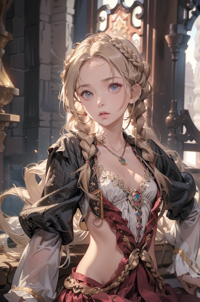 ((best quality)), ((masterpiece)), (detailed), 1girl, (big forhead:1.2),extremely detailed cute anime face, (((flat chest))), (flat chest:1.1),((((long twin braids,tight braids,long braid,braided hair,long hair)))),intricate eyes,beautiful detailed eyes,symmetrical eyes,(((detailed face))),beautiful detailed lips, dynamic pose, looking at this, resolved, resolute, highres,(best quality),(ultra detailed,extremely detailed),perfect face details, ((masterpiece:1.4, best quality))+, (ultra detailed)+, long twintails, cute girl, (flat chest:1.1), small breasts, slim body, skinny, prominent collarbones, skinny arms, flat stomach, visible hip bones, long hair, red hair, white hair, blonde hair, dark hair, ponytail, thick ponytail, heavy ponytail, small breasts, perfect face, small breasts (flat chest:1.1),  Detailed body，Full limbs, (flat chest:1.1), (Golden ratio:1.2),(Fault color:1.3),[(White background:1.4)::10], (full bodyesbian:1.2),(Ultra-detailed:1.3), (Paper:1.2)（Red and white color background） (colorful ink paper flower grow on the face:1.2), teens girl，White hair，Red glowing eyes, sportrait, （（Red and white trench coat））），（Red scarf)，ornate robe top，black，longer sleeves，（（With a hood））, ornate bustier, side-lighting, the wallpaper, NSFW, Depicting female characters from ethereal anime in a high-quality anime art style, Red and white shoes with a sense of technology，(chaotic geometric images:1.3),(nagative space:0.8),(Drawing board:1.3), (ether colorful ink flowing:1.3) fantasy, fantastically regal, sat on a throne, throne, grand cathedral like interior