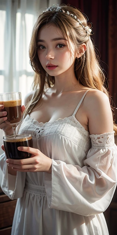 Medium Pair、Cafe、wall、white、Coffee on the table、Fashionable clothes