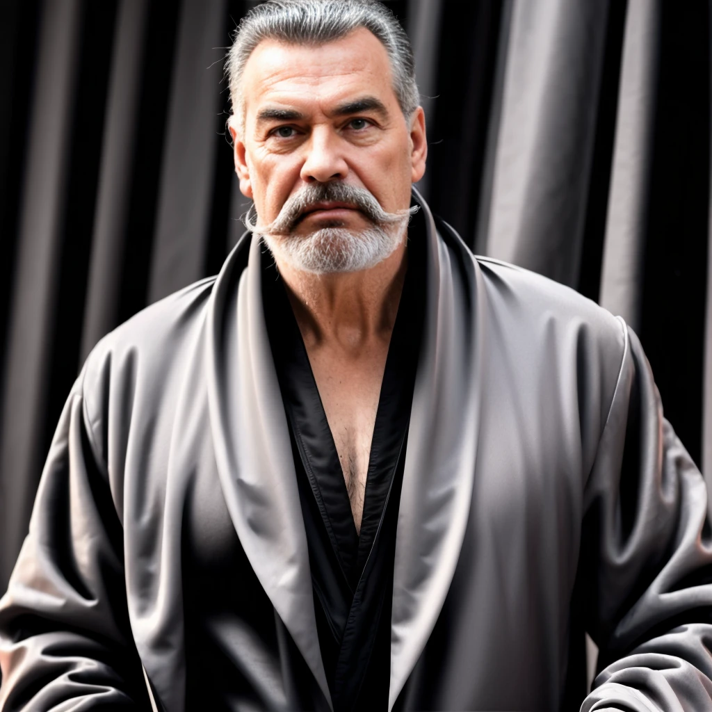 1man,gray hair, gray mustache, gray beard,vampire, vampire fangs, handsome, wearing black suitcoat, wearing red shoulder robe, dracula,malicious aura, Closer distance face, Closer distance head, closer distance pressing against me, hd, high quality, hyperdetail, ultra-realistic, 8k Resolution 