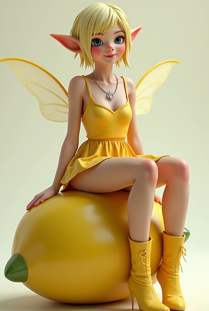 Master Parts, Best Quality, Render Jobs、3D Styles、3DMM、3D, 1girl in, Soio, yellow  hair, hitornfreckles, jewely, sideways Facing, Realistic, full length, Clear and simple background, yellow fringe, (Long Skirt Dress)、(((Nipples visible from the chest)))、looking at away, short-hair, Separated lips, green colored eyes, gargantilha, makeup, Smiling wearing pink clothes, Beautiful teeth, Yellow shoes、Lace pantie、Beginning々Shishi Body、(life-likeｵﾏﾝｺ)、(((Very realistic panties)))、(((up skirt))),(((I can see panties)))、(Cameltoe),the shape of the papilla is visible、(((The shape of the nipple is clear)))