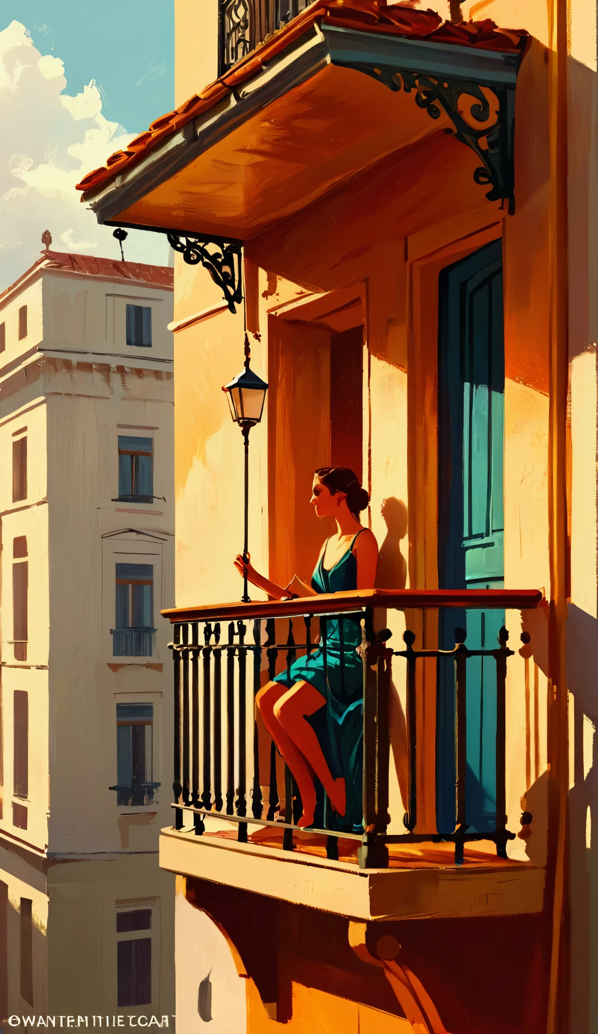 A beautiful afternoon in the balcony,indoor scene , oil painting art, artistic, oil painting brush strokes, High Resolution, Masterpiece, Best Quality, Award Winning, Super DetailedGenre Painting, Digital Art, Conceptual Art, Behance, 8K Octane,