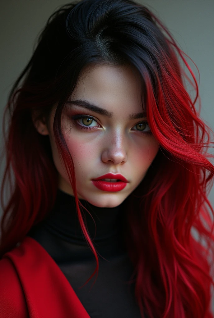 aa portrait of vampire with a bloody tear coming down from he eye, an exotic beautiful female vampire, dynamic hair color hair color, dynamic hair style, ultra detailed face, best detailed face, silver eye color, ((1single red teardrop: 1.3)), ((tear drop made from blood)), ((teardrop coming down from the eye: 1.3)), small cleavage, wearing two black diamond earrings, Ultra-high resolution, High Contrast, (masterpiece:1.5), highest quality, Best aesthetics), 16K fantasy art, best details, best quality, highres, (ultra wide angle: 1.2), 16k, [ultra detailed], masterpiece, best quality, (extremely detailed), ladyshadow, magical sky, crying style, vampire teeth