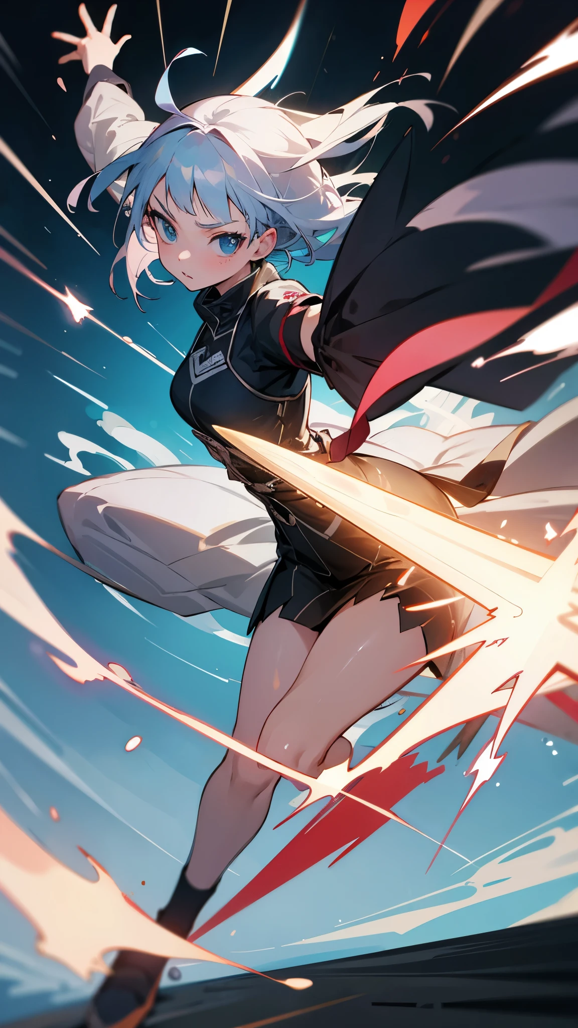 1 girl rushing towards the viewer, holding a sword in right hand and left hand outstretched, high resolution, masterpiece, dynamic action lines