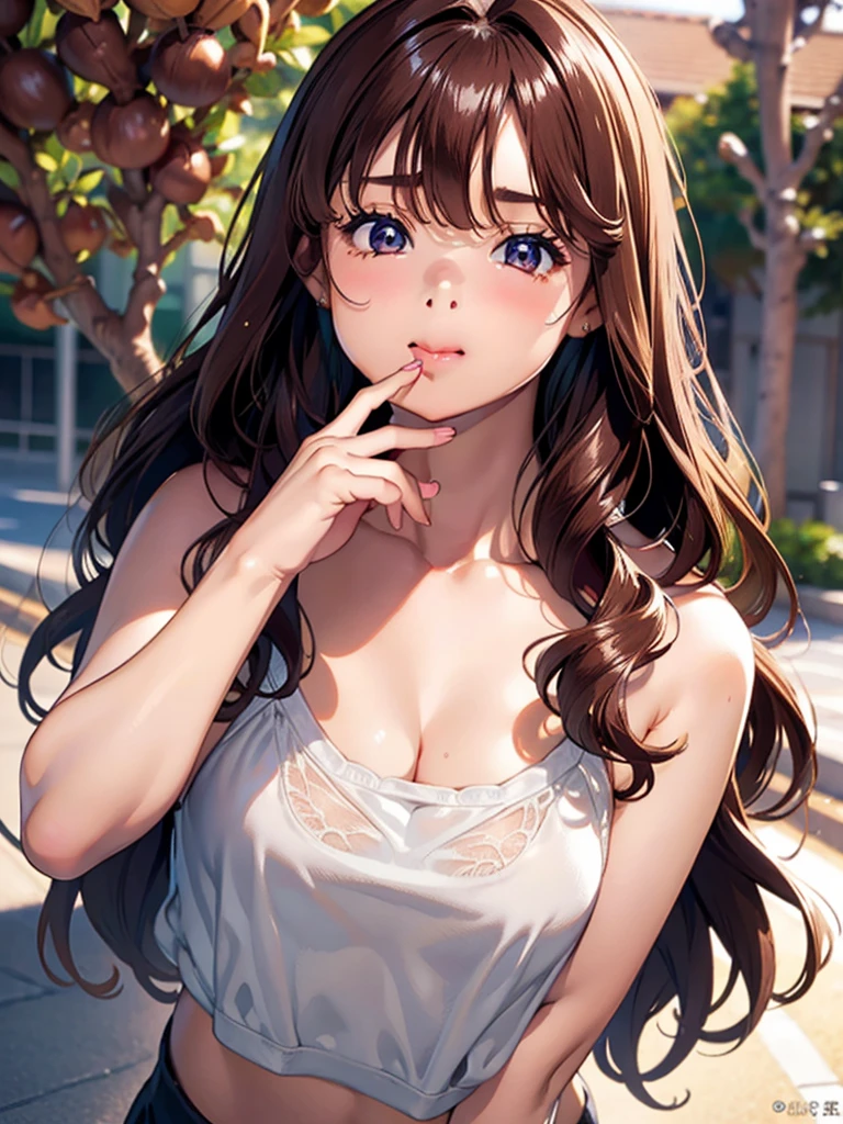 ((NFSW:1.6))、(masterpiece), ((最high quality)), (masterpiece,最high quality,Official Art,Highly detailed CG Unity 8k wallpaper)、Beautiful Japanese Women、Face drawn in detail、Smooth Skin、Calm expression、high quality、Realistic、((Hollow Eyes:1.3))、A seductive smile、(Open your mouth and stick out your tongue:1.5)、Looking up at the viewer:1.4、(Saliva:1.6)、((Place one hand over your mouth))、Big Breasts
