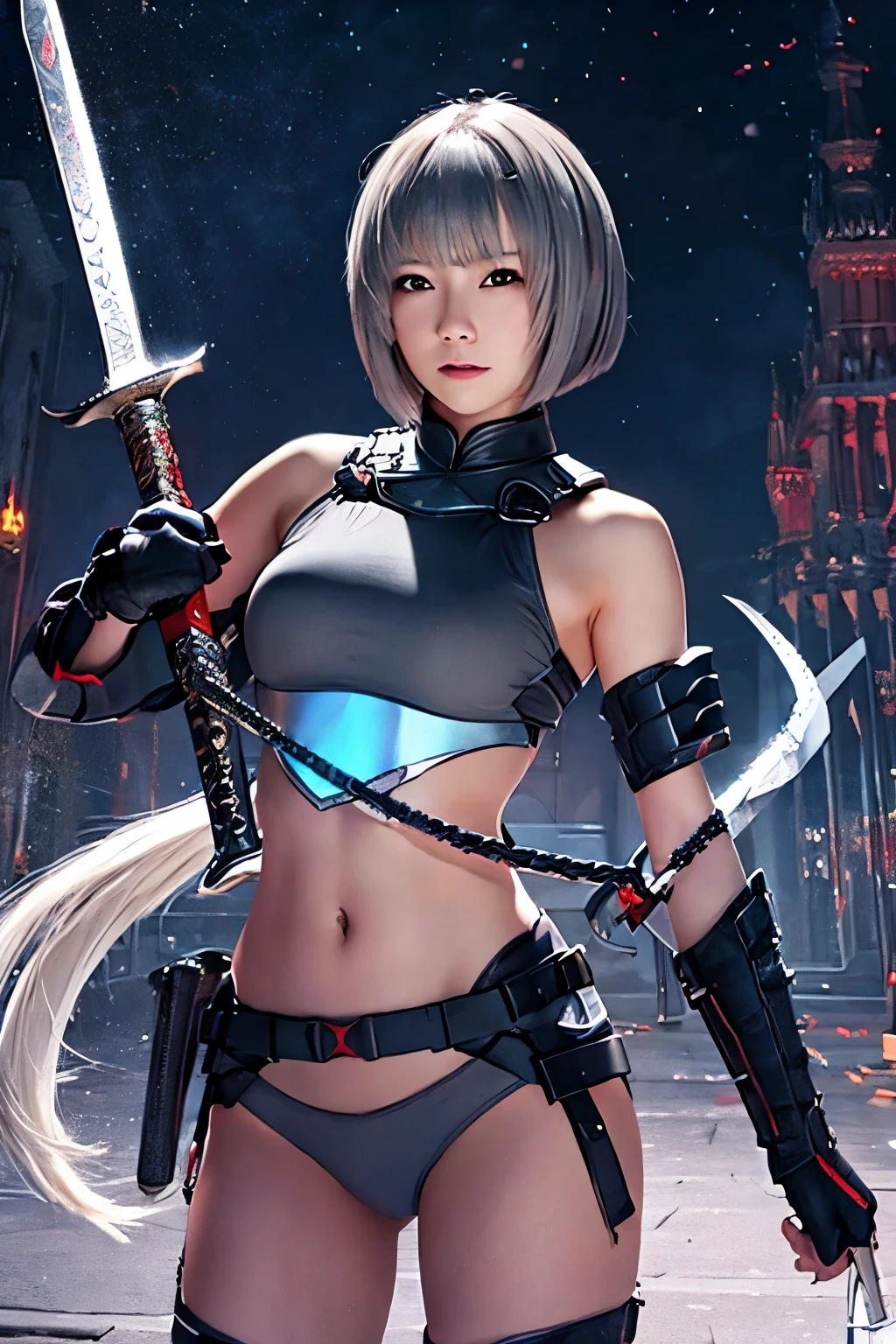 Short gray hair、Girl、sword