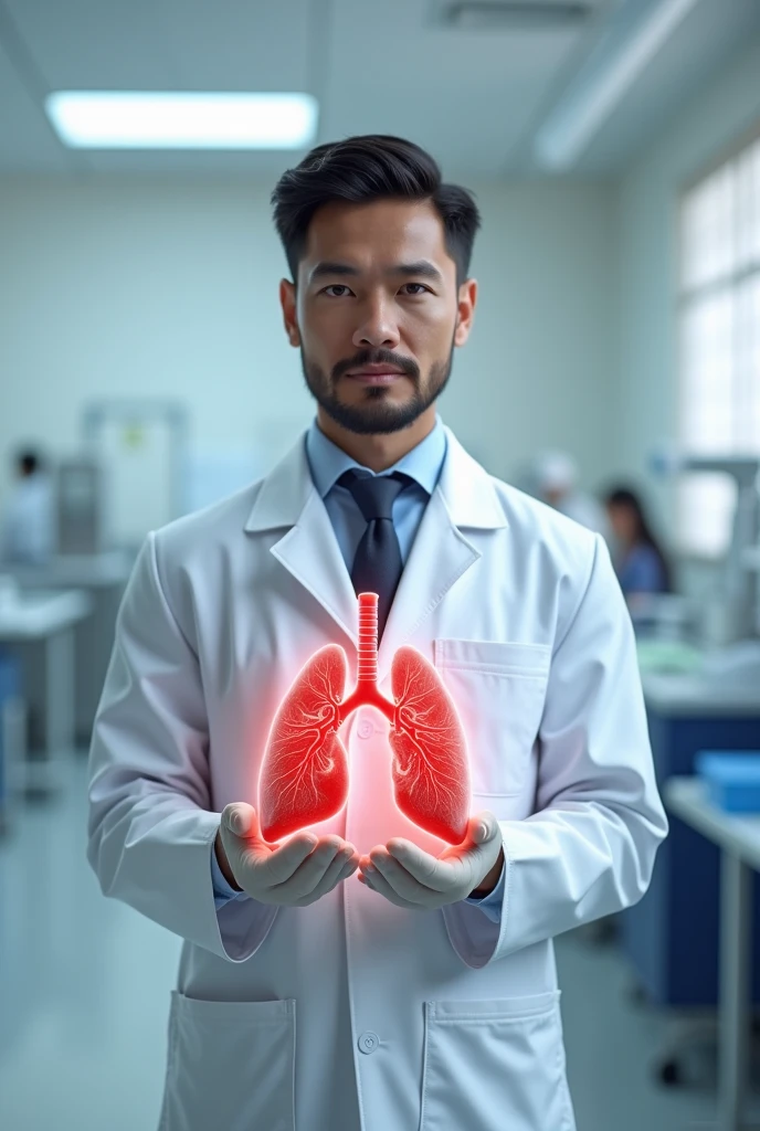 Male doctor looking at lung x-ray, without seeing the face of the doctor with the dark-skinned back
