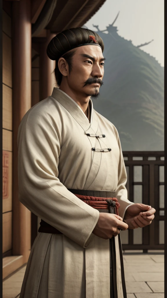 photograph、Oriental、Man in simple ancient Chinese costume、Highest quality、masterpiece、Ultra-high resolution、(Realistic:1.4)、Game Poster、Three Kingdoms、