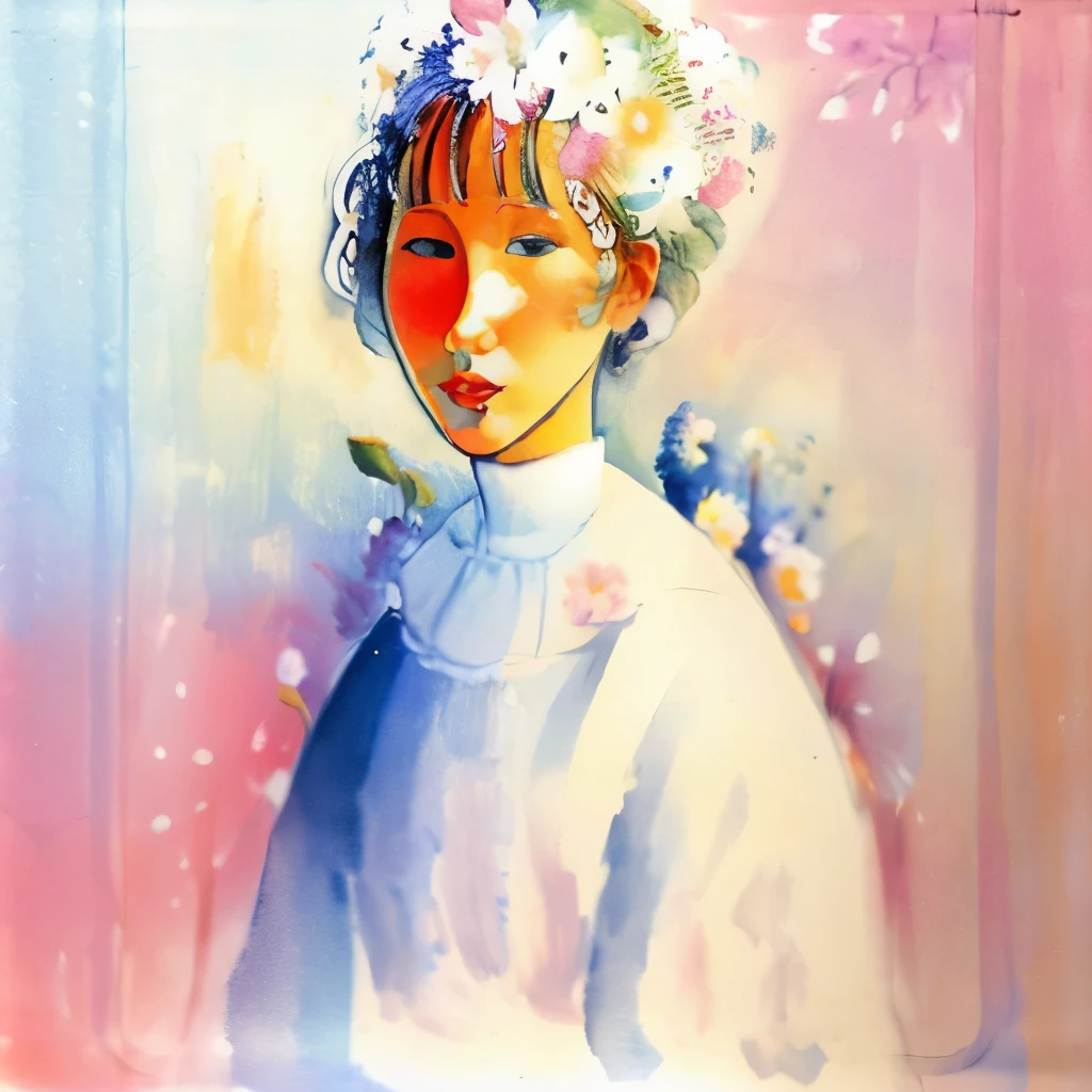 Woman in white surrounded by colorful flowers