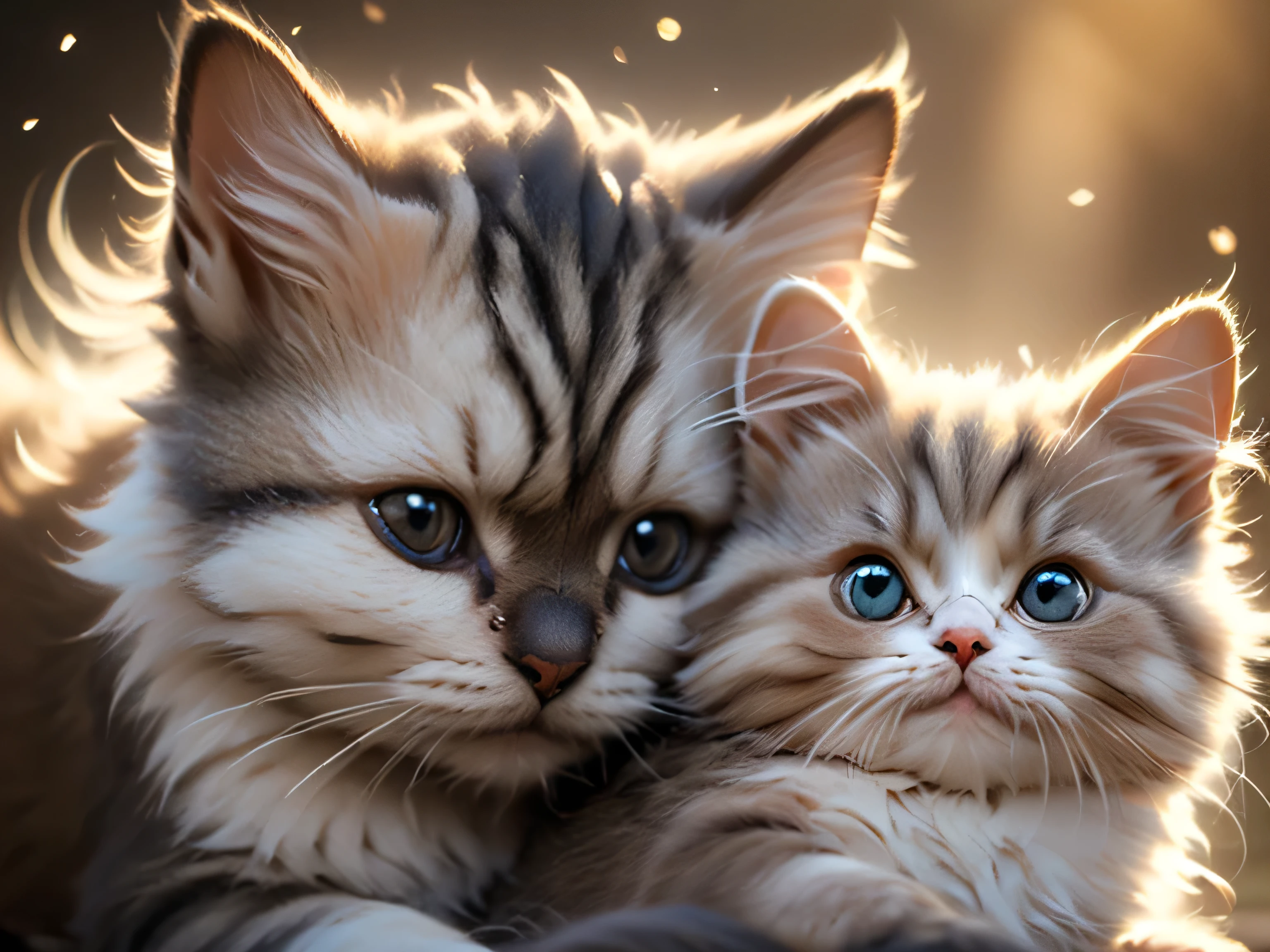 close-up photo super cute, big-eyed, with a soft, gentle nose, fluffy, smiling with two teeth, Persian cat on a natural background, realistic, beautiful, sparkles, stars in the eyes, soft volumetric light, (backlight:1.3), (cinematic:1.2), intricate details, (ArtStation:1.3), Rutkowski --auto --s2
