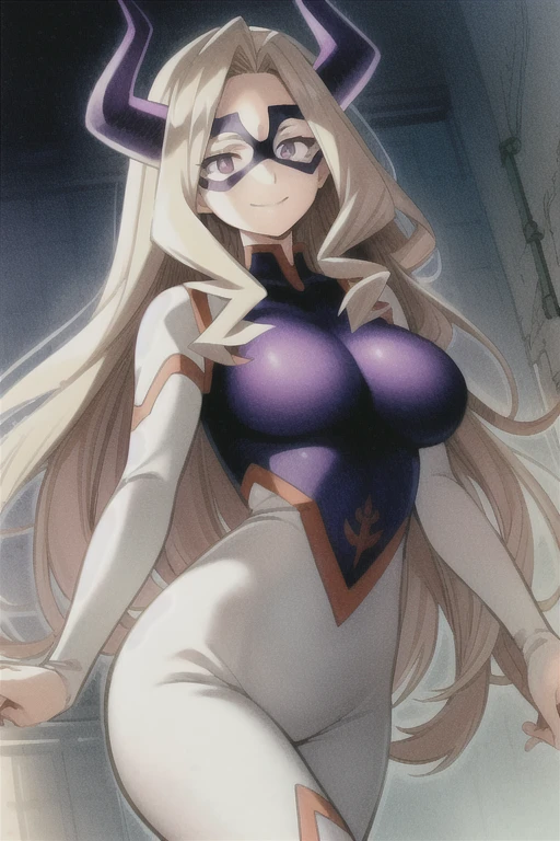 anime artwork, score_9, score_8_up, score_7_up, score_6_up, score_5_up, score_4_up, Mount Lady, blonde hair, purple eyes, big breasts, she is 24 years old, style_3, ,nude,naked,, black background, , , ,floox style , _, sit, legs together, , solo