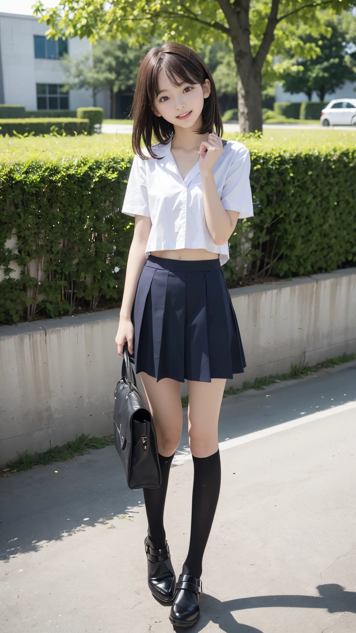 Cute eyes, clear eyes, detailed eyes, carefree smile, pretty smile、High detail, Textured skin, Very detailed, Ultra high definition, High-resolution model, Detailed face、bare navel、Twins, two girls, two high school girls、(((flat chest))), (flat chest:1.1)、 ars、a juniool Uniforms、Cute, young, (Full body:1.3)、Ultra-detail、​masterpiece、top-quality、超A high resolution、8K high image quality、Photogenic clarity、A detailed eye、Real live-action、Spring outdoor、Model Standing、Beautiful posture、High detail, Textured skin, Very detailed, Ultra high definition, High-resolution model, Anatomically correct, smile, Open your mouth a little, Anatomically correct, 