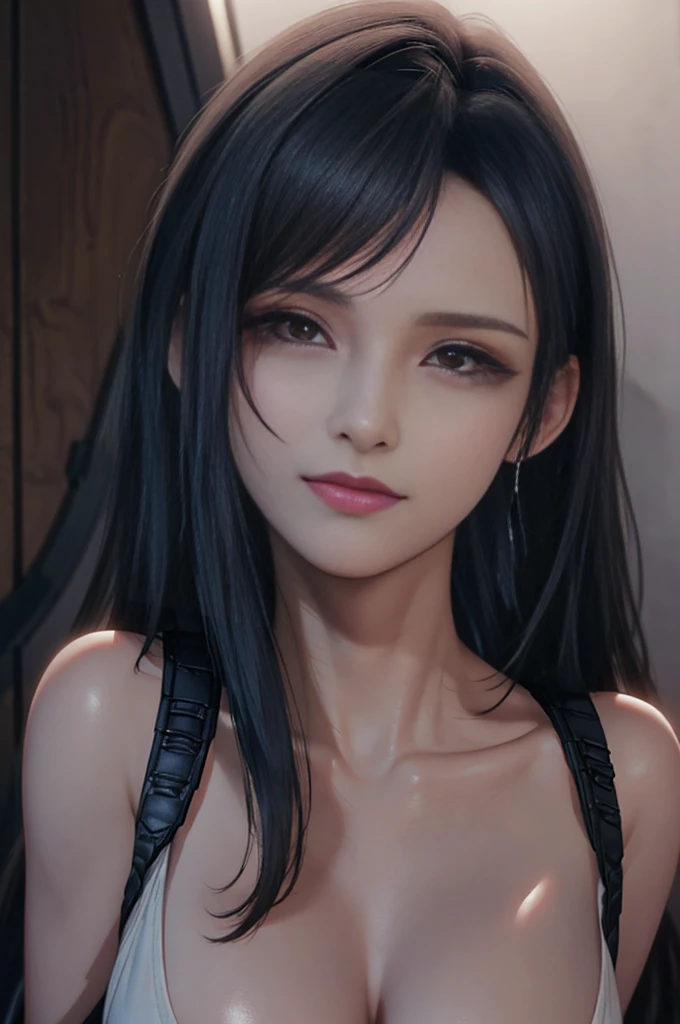 (Tifa from Final Fantasy),(((1 girl))),cinematic lighting,,(Reality:1.3),(high resolution:1.6),masterpiece,(Solitary),(Thin woman:1.2),(eyes),(big eyes),(Cruel beauty:1.3),(Very),(slim body),(Feel the orgasm),(Prepubertal),(Astonishing),(big Breasts),(Suffer:1.5),(Skin:1.3),Glowing Skin、Delicate skin、Shiny Hair、Delicate hair、Full body angle、sitting