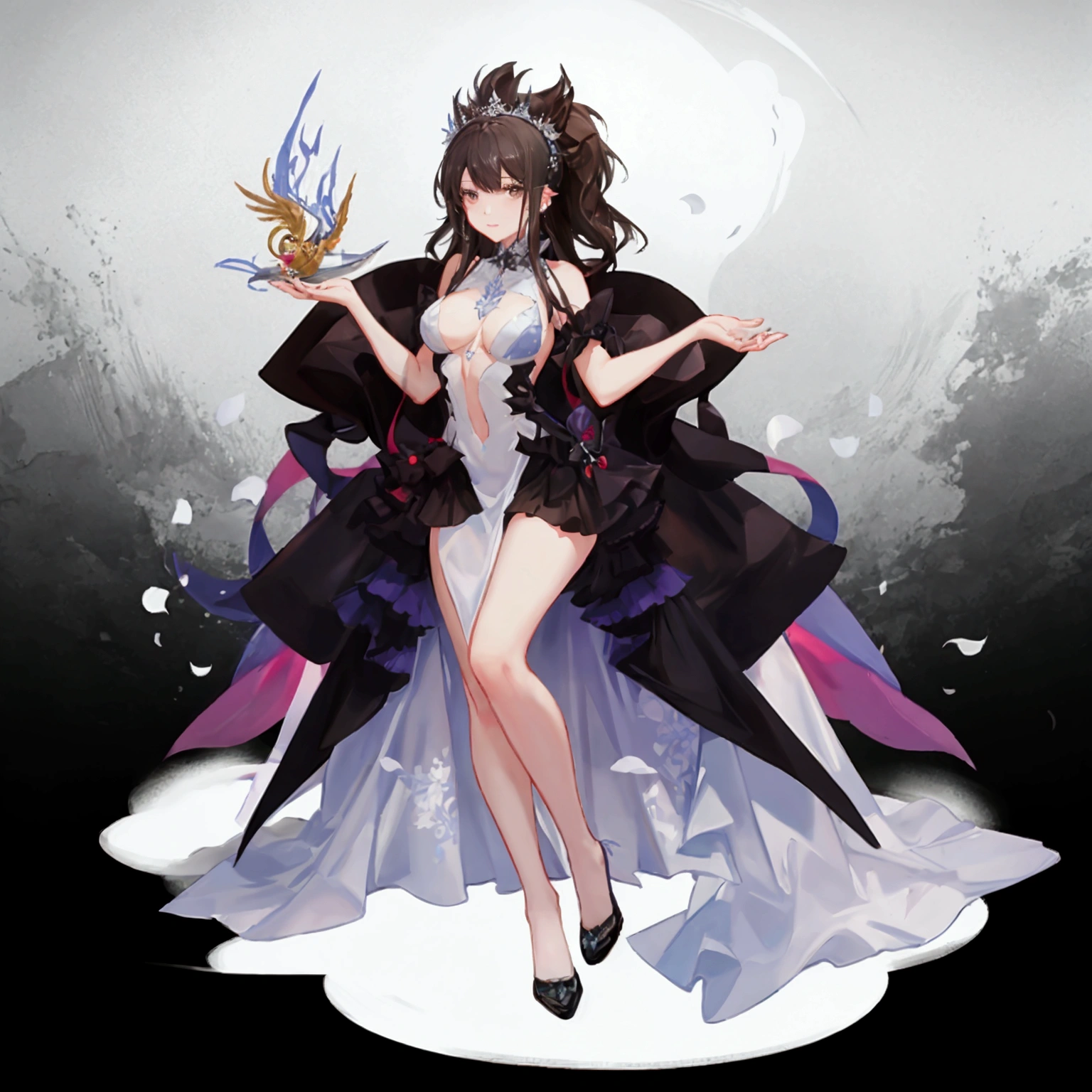 (masterpiece, highest quality, highest quality, Official Art, beautifully、aesthetic:1.2),(8k, highest quality, masterpiece:1.2), (((masterpiece))),(((highest quality))),(((Very detailed))),figure,Who, (masterpiece, highest quality, highest quality, Official Art, beautifully、aesthetic:1.2),(8k, highest quality, masterpiece:1.2), (masterpiece, highest quality, Best Shadow), (Detailed Background), 1girl, {best quality}, {very aesthetic}, {ultra-detailed}, {best illustration},large breasts, breast rest, (from below:1.3), from side,{butterfly mask, whip, black bondage,Skeleton bikini:1.5}, (white rabbit ears:1.2)