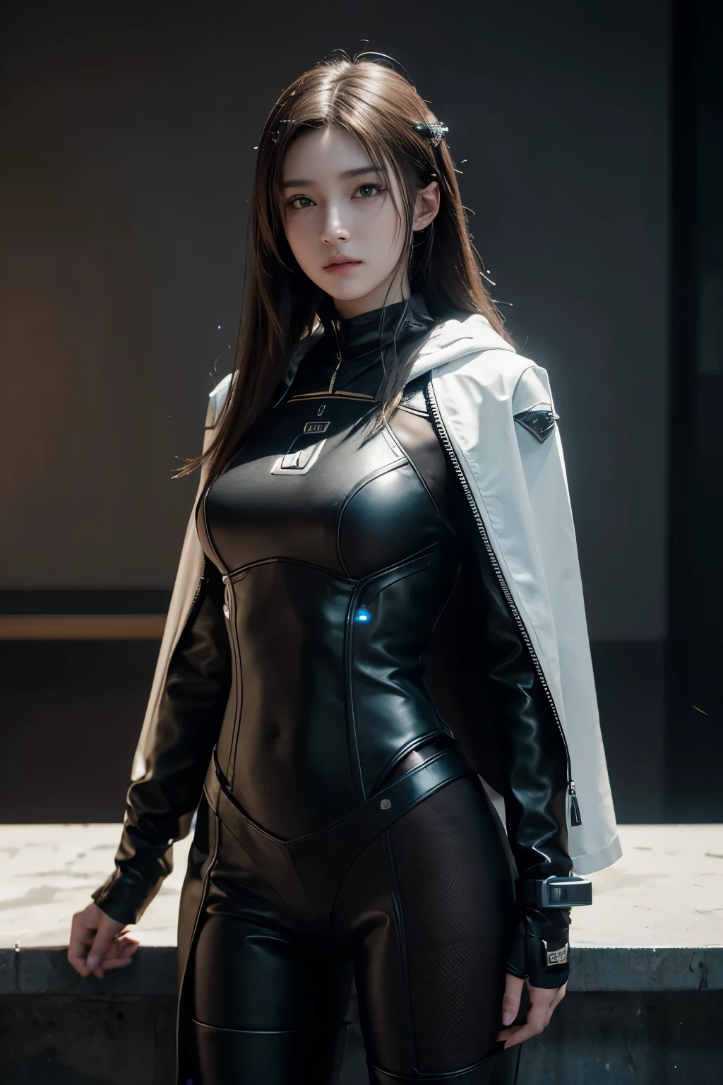 ((Best quality)), ((masterpiece)), (detailed:1.4), 3D, an image of a beautiful cyberpunk female with a cape, HDR (High Dynamic Range),Ray Tracing,NVIDIA RTX,Super-Resolution,Unreal 5,Subsurface scattering,PBR Texturing,Post-processing,Anisotropic Filtering,Depth-of-field,Maximum clarity and sharpness,Multi-layered textures,Albedo and Specular maps,Surface shading,Accurate simulation of light-material interaction,Perfect proportions,Octane Render,Two-tone lighting,Wide aperture,Low ISO,White balance,Rule of thirds,8K RAW,