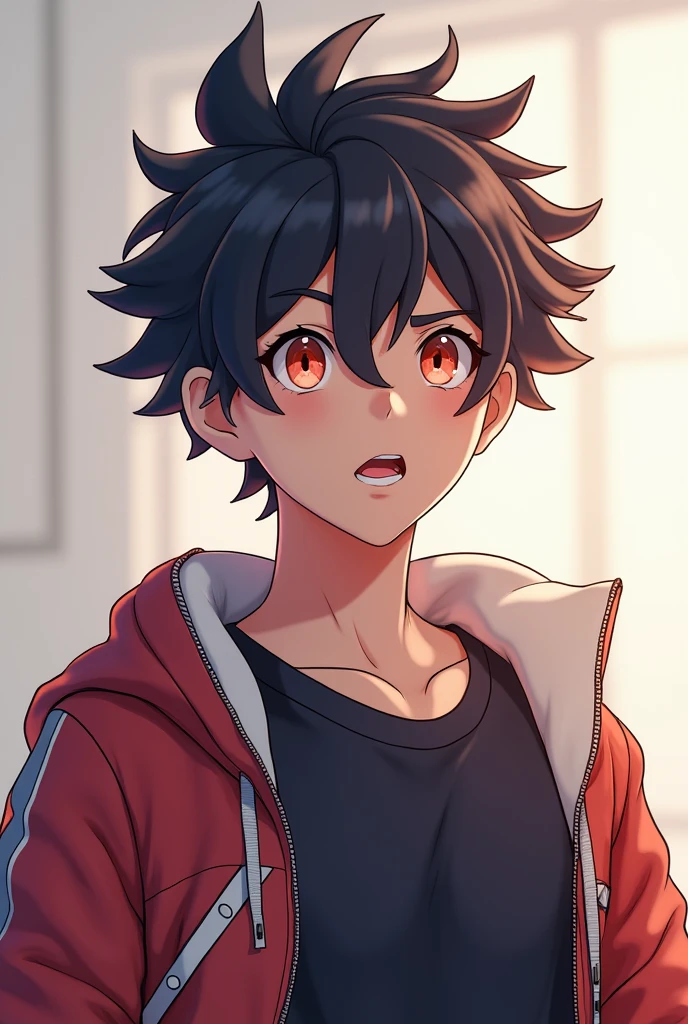 masterpiece, best quality, illustration, 1boy, solo, male focus, looking at viewer, , depth of field, <lora:rokuro_enmadou:0.72>, rokuro_enmadou, brown hair, red eyes, , , ,
