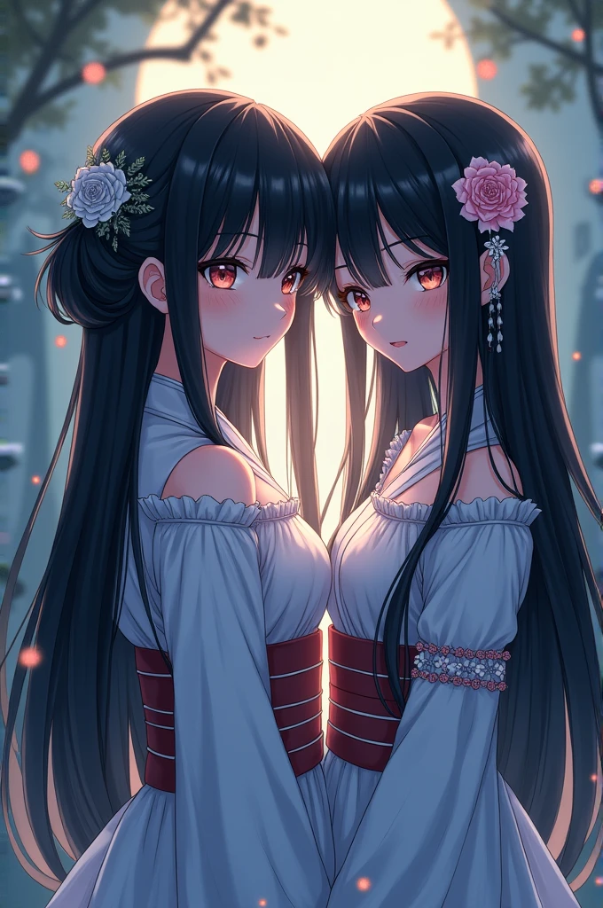 Anime girl with long black hair and white dress with red roses, Gu Weiss, Gu Weiss on pixiv artstation, Detailed digital anime art, Beautiful anime girl, Gu Weiss on artstation pixiv, Anime style 4k, guys, Beautiful anime portrait, Detailed portrait of anime girl, Beautiful anime woman, Detailed anime art