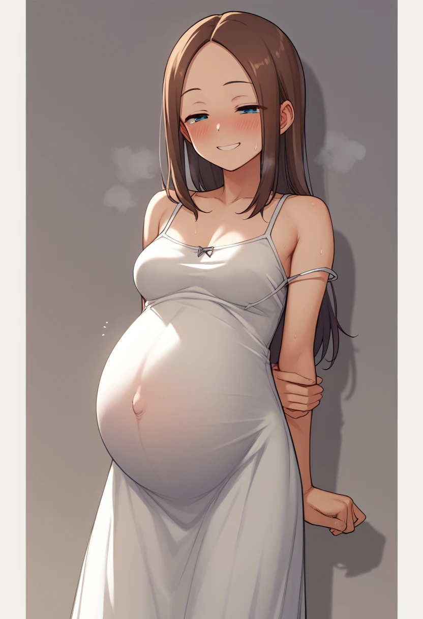 Medium Breasts、blush、Sweat、In the heat、takagi-san,Pregnant women、Camisole long maxi dress、
{Highest quality}, {so beautiful}, {Very detailed}, {Best illustrations},Life、slim:1.5、Are standing、Half-closed eyes、smile:0.8