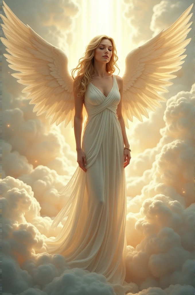 Six Wings。High-ranking angels。god々Shii。Wearing a veil of light。Honey gold straight hair。Half Up。god's mysterious, downcast silver eyes。Vertically split iris。