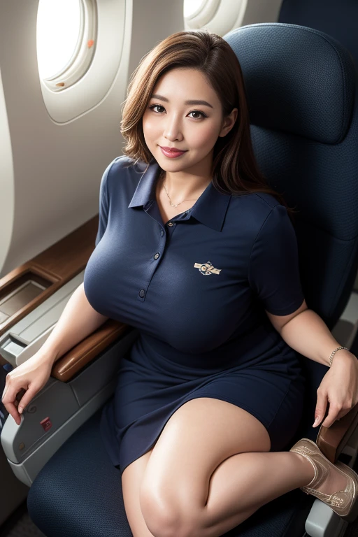 NSFW, 1 female breast, Overweight, extremely fat, chubby, Japanese, Flight Attendant, spread legs, panty shot, 4k, High resolution, masterpiece, highest quality, fine skin