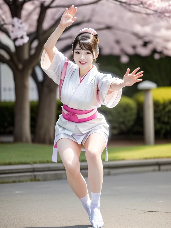girl　shrine maiden　one leg up