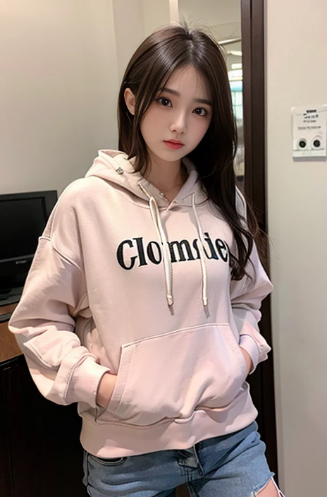 terrible posture, humpback girl, girl, 12 years, Very thin girl, Cozy clothes, Oversized, baggy clothes, Grey tracksuit, Girl sitting on a chair, very bad posture, very short hoodie, terrible posture, sunken tummy, very thin waist, very skinny belly, anorexia, skeletal cattle, very short hoodie, protruding ribs, hands raised up