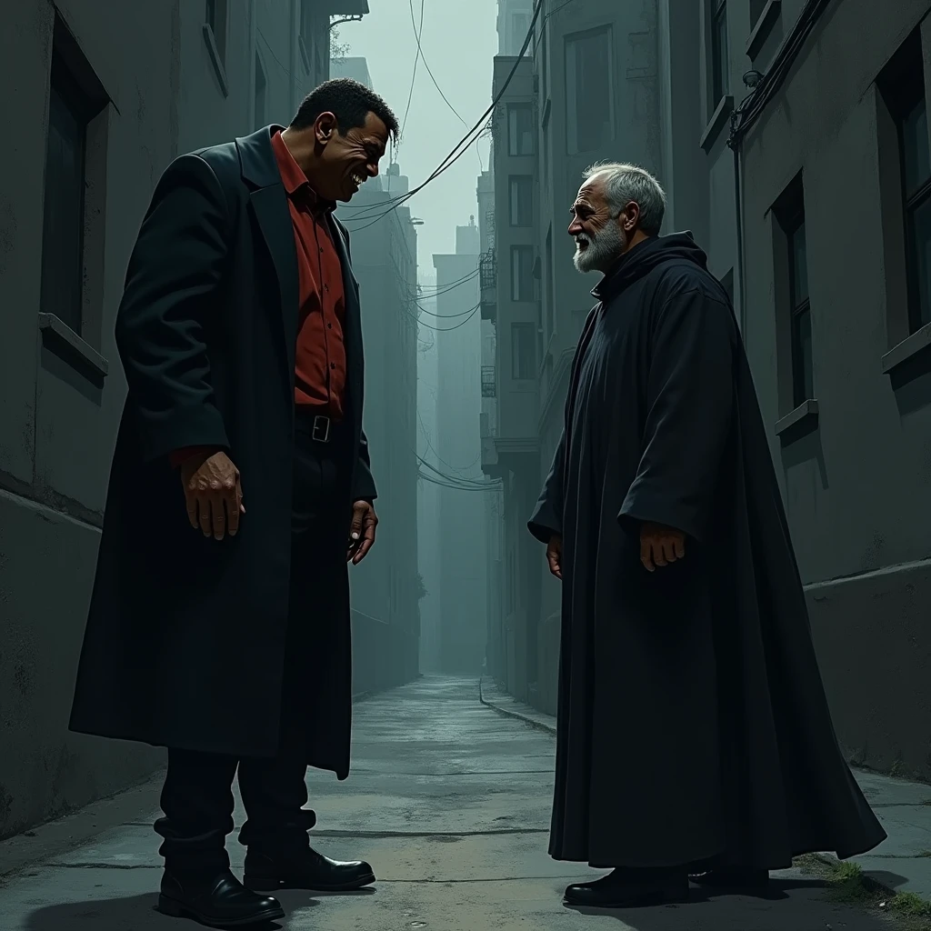 Create vintage poster style art, old movie posters, for the horror story, The Man at the Bus Stop, by the author Thiago Lopes, which tells the story of a bitter, bald bar owner who meets a naked old man at night and discovers that this man is waiting for the bus that will take him to hell.