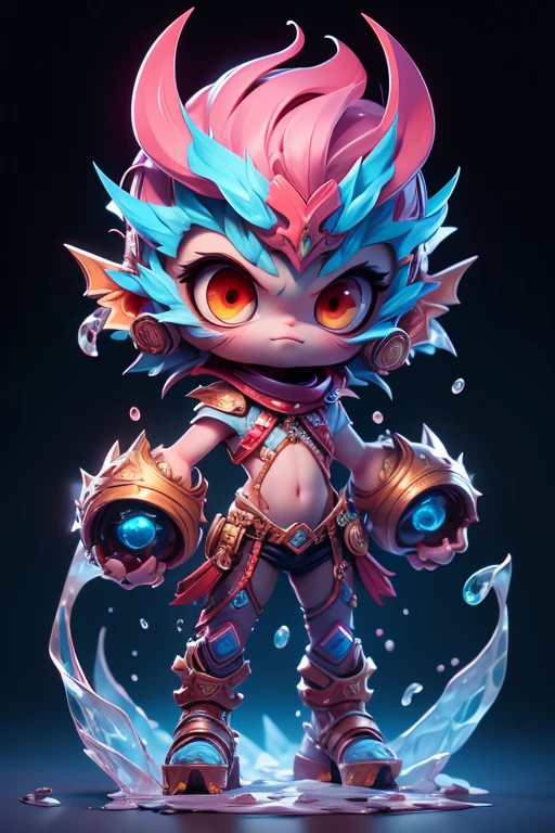 Create a monster image, a small, big-headed, baby monster.. The body is transparent and can be seen through. The image is sharp and detailed., with beautiful colors.. With arms, leg, eyes, mouth, พื้นหลังสีlegว