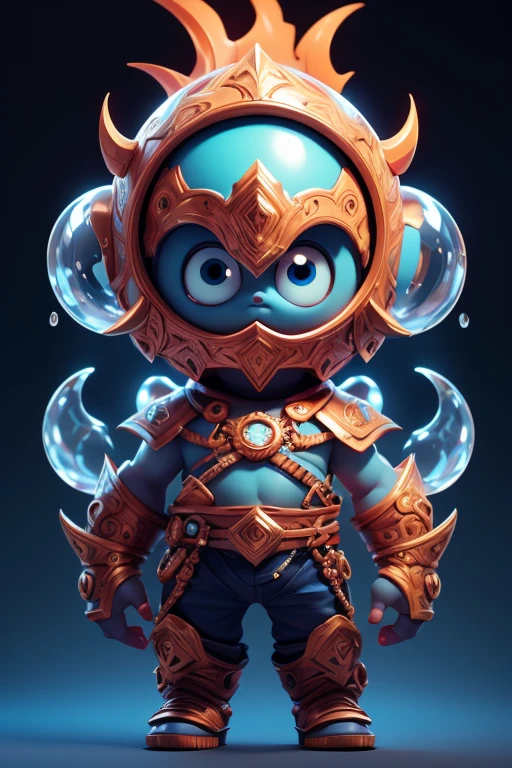 Create a monster image, a small, big-headed, baby monster.. The body is transparent and can be seen through. The image is sharp and detailed., with beautiful colors.. With arms, leg, eyes, mouth, พื้นหลังสีlegว
