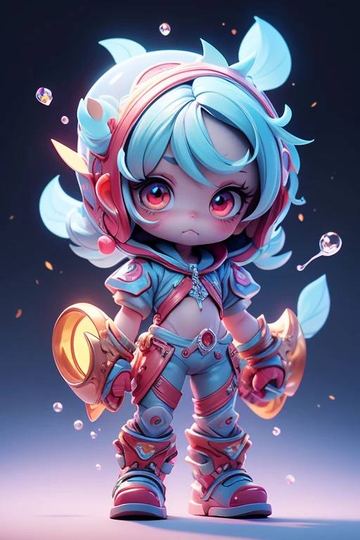 Create a cute monster chick image with lightning element., The body is transparent and can be seen through. The image is sharp and detailed., with beautiful colors.. With arms, leg, eyes, mouth, พื้นหลังสีlegว