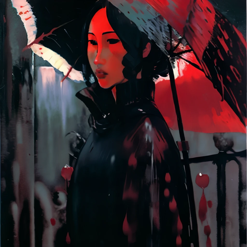 Woman in red rain