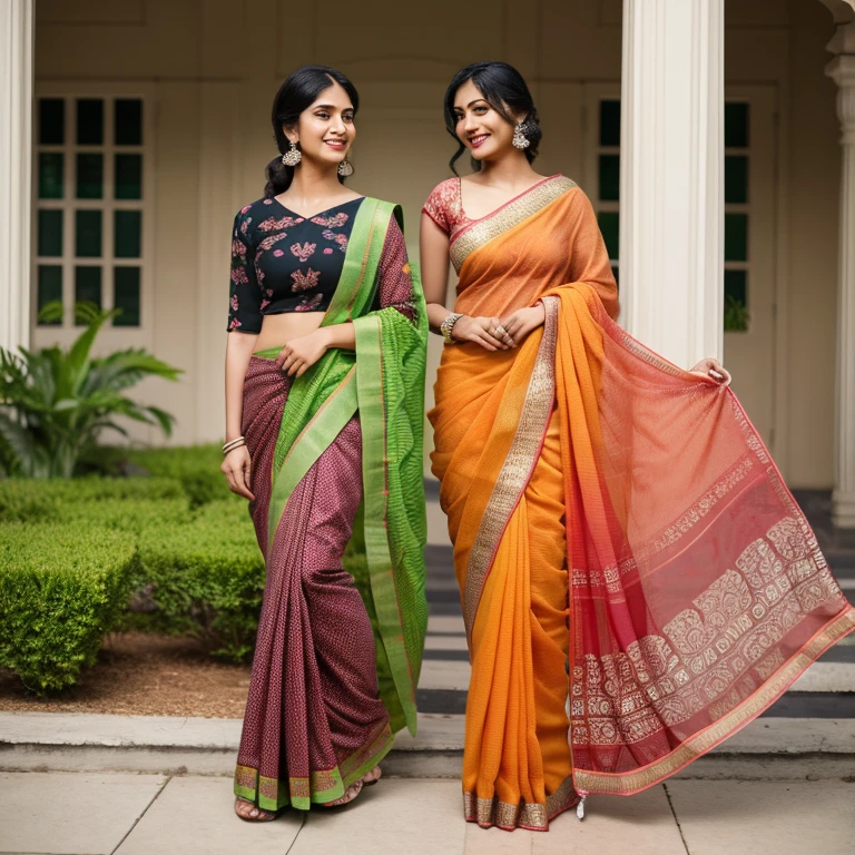 same girl in different different outfits , like saree , trouser, bikney