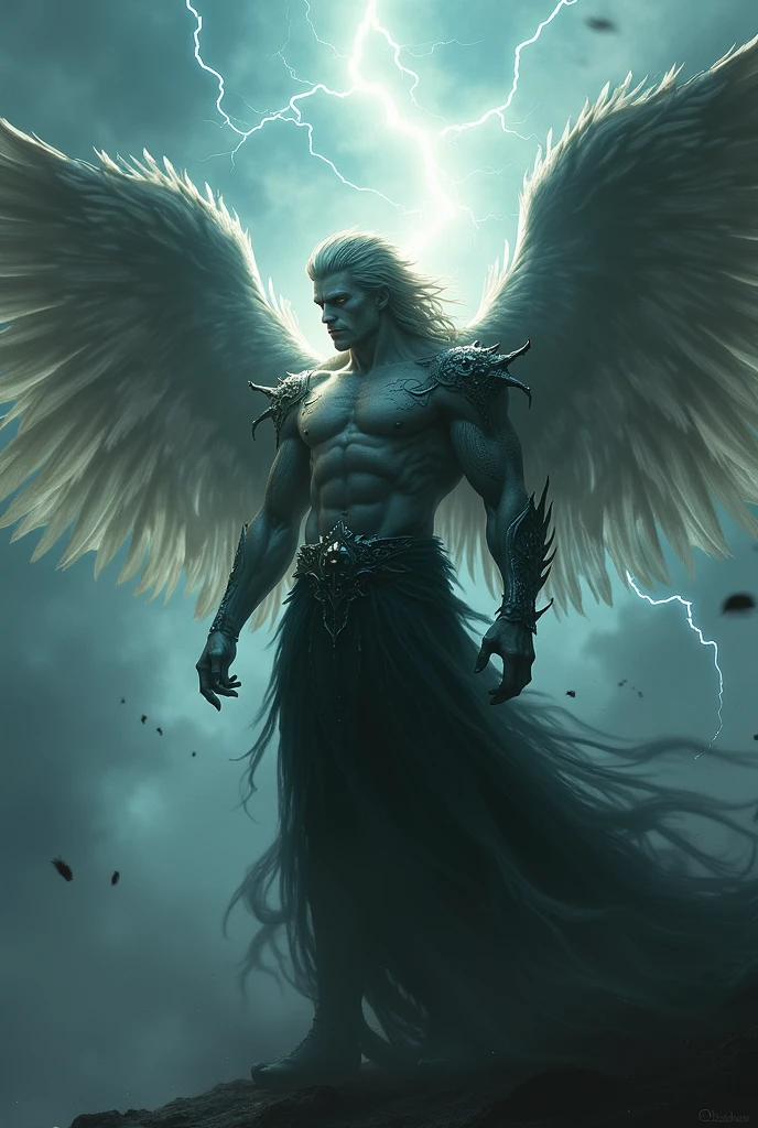 Create an image of my character lucifer half angel and half demon ...
