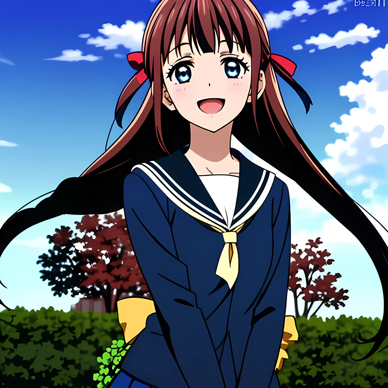 (highest quality, masterpiece, Full HD, Full color, High definition, High definition: 1.2), (Very carefully drawn cover of anime magazine, Solo beautiful giggling noble elegant girl wares navy sailor-styled uniform, charming elegantly, Noble Elegant but lecherous salacious insane and lascivious, sailor uniform: 1.5), (Just one very beautiful noble heroine who is looking and laughing at me, Very detailed cute noble **** heroine's noble eyes and face, Beautiful giggling eyes with detailed: 1.4), (Super-long bottom-eyelashes: 1.2), (Girl whom everyone loves because of her beauty and lovely fashion and noble manner and mind of evil succubus and magical-charm of evil succubus: 1.0), (Very beautiful, wavy, cutely super-super-long dark-dark-blue-dark-blue rich hair, with elegant hair ribbons, spreading on whole the screen: 1.3), (Laughing very beautiful and sapphire-blue mature intelligent cute-eyes which charms and enslave me inevitably, with clearly detailed: 1.4), (Eyes are clearly detailed), (very long eyelashes: 1.0), (Realistic noble neat noble school navy-colored sailor uniform with a noble expensive glossy red ribbon on the chest: 1.4), (Realistic Charming neat navy-colored deeply pleated long expensive school skirt: 1.5), (Soprano singer of classic music: 1.6), (Can't stop giggling: 1.6), Clear skin, (Nothing except black space and stars background: 1.7), (Navy-colored tops and Navy-colored cute collar of sailor-uniform: 1.6), (Faces are especially detailed and carefully drawn.)