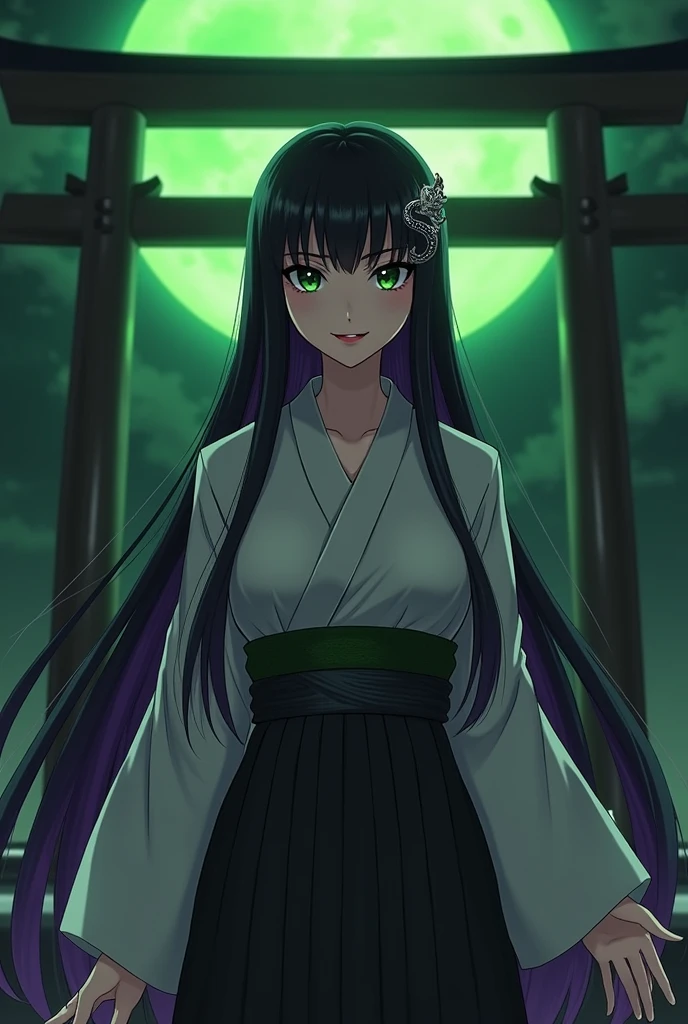 A girl child like a pillar of demon slayer, and the background is the moon