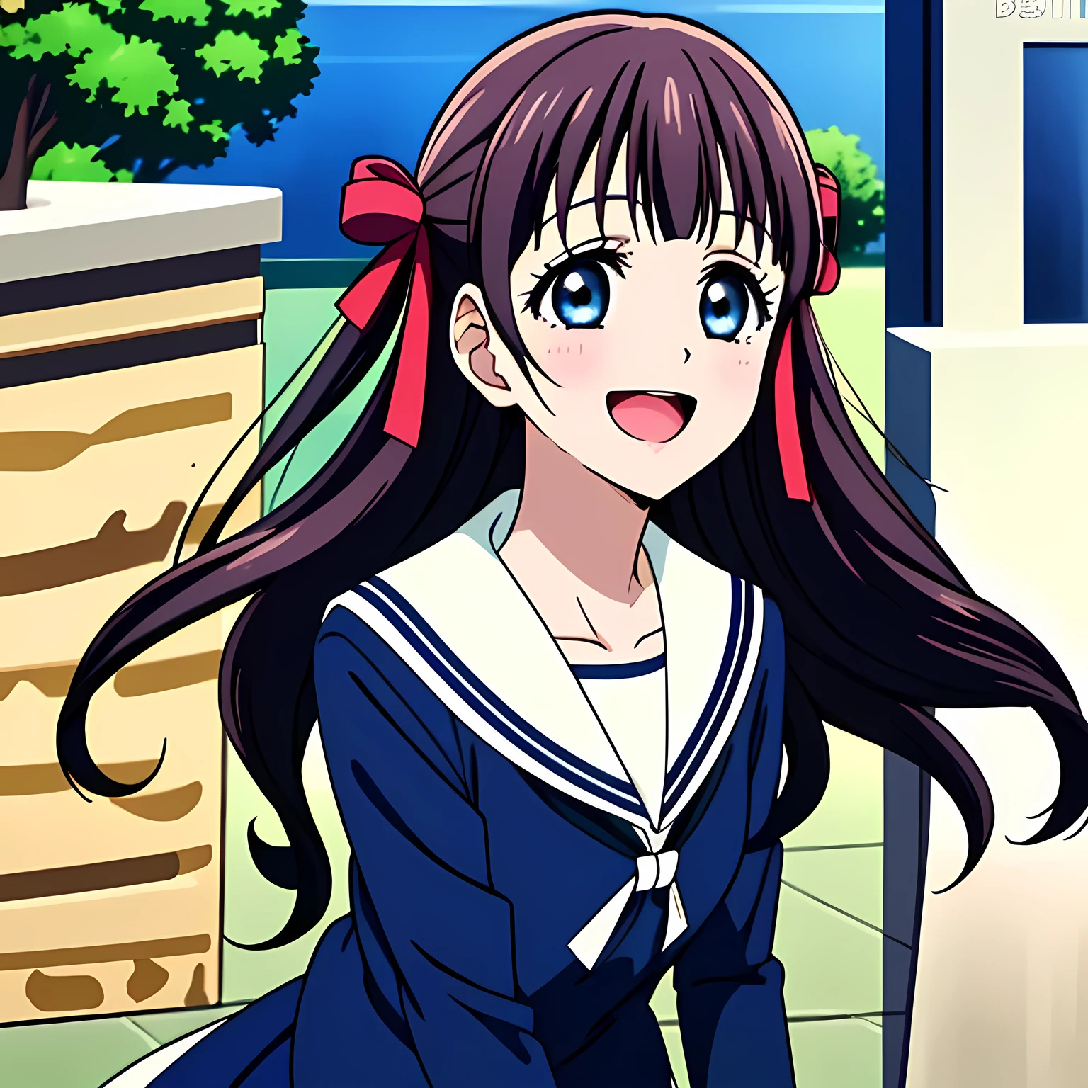 (highest quality, masterpiece, Full HD, Full color, High definition, High definition: 1.2), (Very carefully drawn cover of anime magazine, Solo beautiful giggling noble elegant girl wares navy sailor-styled uniform, charming elegantly, Noble Elegant but lecherous salacious insane and lascivious, sailor uniform: 1.5), (Just one very beautiful noble heroine who is looking and laughing at me, Very detailed cute noble **** heroine's noble eyes and face, Beautiful giggling eyes with detailed: 1.4), (Super-long bottom-eyelashes: 1.2), (Girl whom everyone loves because of her beauty and lovely fashion and noble manner and mind of evil succubus and magical-charm of evil succubus: 1.0), (Very beautiful, wavy, cutely super-super-long dark-dark-blue-dark-blue rich hair, with elegant hair ribbons, spreading on whole the screen: 1.3), (Laughing very beautiful and sapphire-blue mature intelligent cute-eyes which charms and enslave me inevitably, with clearly detailed: 1.4), (Eyes are clearly detailed), (very long eyelashes: 1.0), (Realistic noble neat noble school navy-colored sailor uniform with a noble expensive glossy red ribbon on the chest: 1.4), (Realistic Charming neat navy-colored deeply pleated long expensive school skirt: 1.5), (Soprano singer of classic music: 1.6), (Can't stop giggling: 1.6), Clear skin, (Nothing except black space and stars background: 1.7), (Navy-colored tops and Navy-colored cute collar of sailor-uniform: 1.6), (Faces are especially detailed and carefully drawn.), Shooting from the side