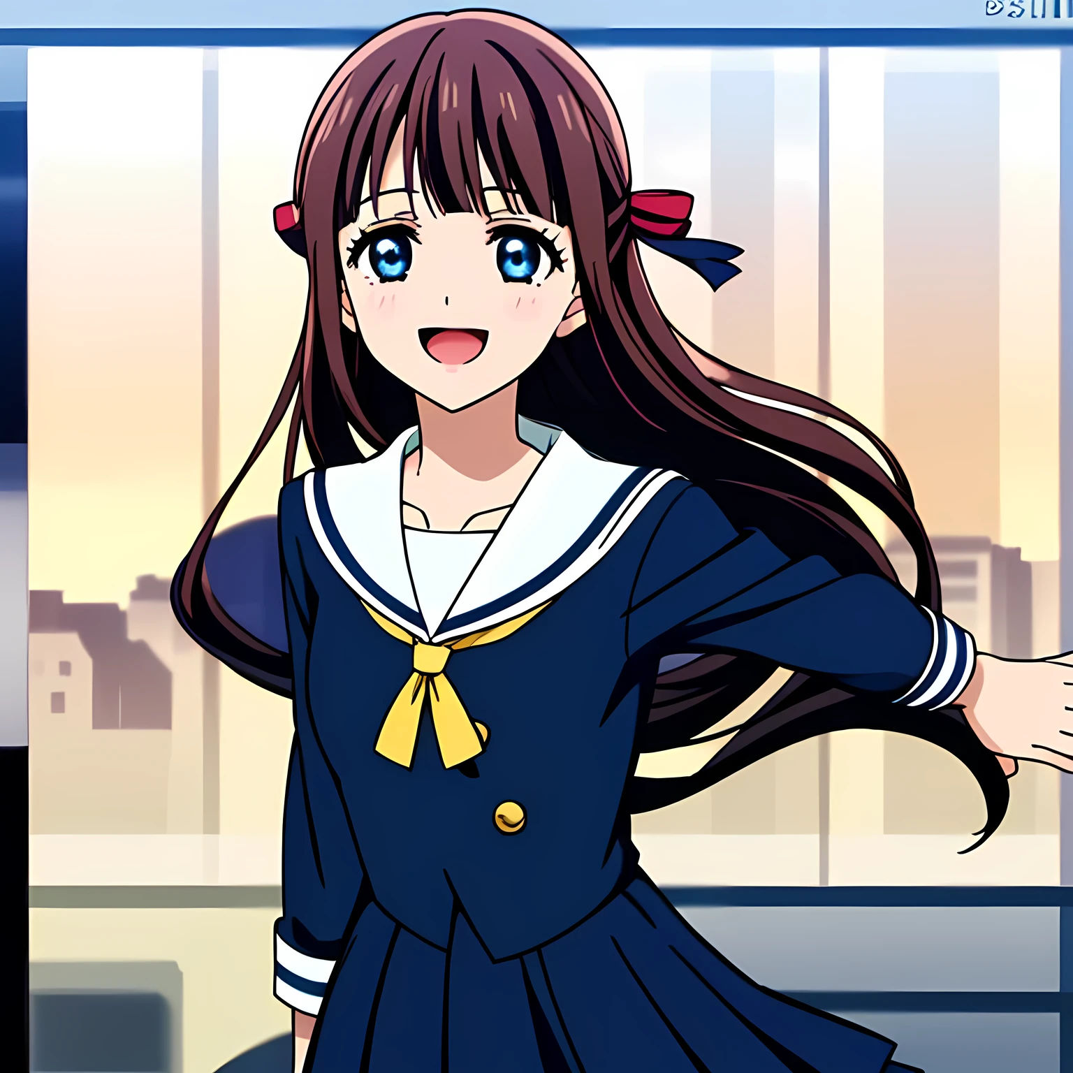 (highest quality, masterpiece, Full HD, Full color, High definition, High definition: 1.2), (Very carefully drawn cover of anime magazine, Solo beautiful giggling noble elegant girl wares navy sailor-styled uniform and flying in space, charming elegantly, Noble Elegant but lecherous salacious insane and lascivious, sailor uniform: 1.5), (Just one very beautiful noble heroine who is looking and laughing at me, Very detailed cute noble yo heroine's noble eyes and face, Beautiful giggling eyes with detailed: 1.4), (Super-long bottom-eyelashes: 1.2), (Girl whom everyone loves because of her beauty and lovely fashion and noble manner and mind of evil succubus and magical-charm of evil succubus: 1.0), (Very beautiful, wavy, cutely super-super-long dark-dark-blue-dark-blue rich hair, with elegant hair ribbons, spreading on whole the screen: 1.3), (Laughing very beautiful and sapphire-blue mature intelligent cute-eyes which charms and enslave me inevitably, with clearly detailed: 1.4), (Eyes are clearly detailed), (very long eyelashes: 1.0), (Realistic noble neat noble school navy-colored sailor uniform with a noble expensive glossy red ribbon on the chest: 1.4), (Realistic Charming neat navy-colored deeply pleated long expensive school skirt: 1.5), (Soprano singer of classic music: 1.6), (Can't stop giggling: 1.6), Clear skin, (Nothing except black space and stars background: 1.7), (Navy-colored tops and Navy-colored cute collar of sailor-uniform: 1.6), (Faces are especially detailed and carefully drawn.), Shooting from the side