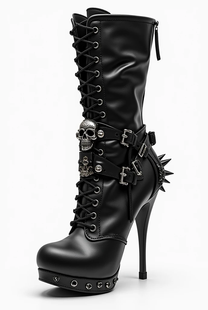 cinematic photo 100mm, RAW photograph of heavy metal boots, black leather, stylish shoe design, in the style of highly detailed, (silver steel skull:), (silver steel flower:0.8), <lora:add-detail-xl:0.5> <lora:LatexID_-_Ai_Heels:1>  <lora:xl_more_art-full_v1:0.5>, 35mm photograph, film, bokeh, professional, 4k, highly detailed, high key lighting