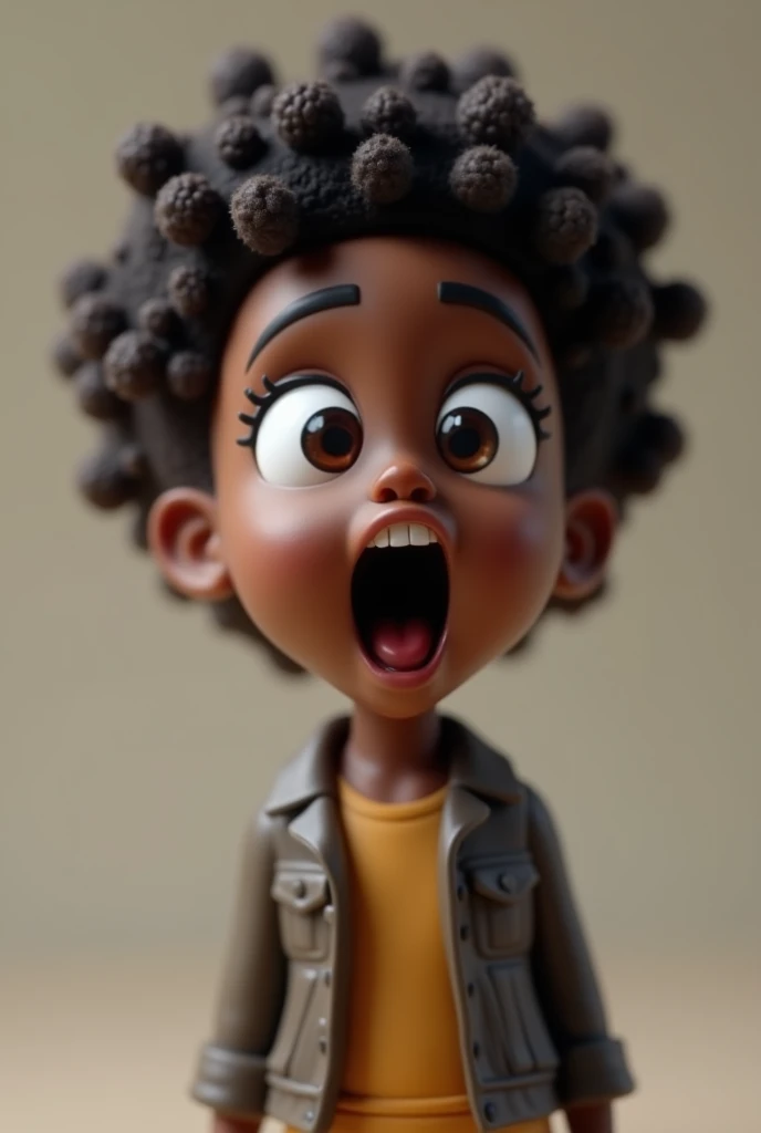 ((3D, best quality: 1.3)), ultra-detailed, SK, ((((solo))), (close-up of an Afro-futuristic 1-year-old baby), casual wearing, current fashion, black T-shirt short, (short kanekalon hair; 1.15), (well-defined symmetrical face, scared expression: 1.12), warm and soft luminosity, motion blur, magnificent blue sky,